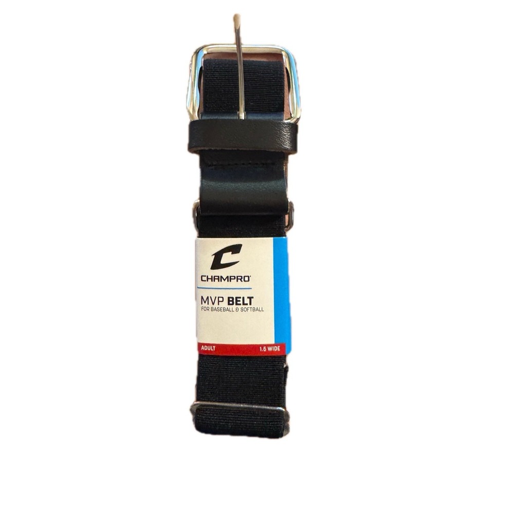 Champro Adult MVP Baseball Softball Belt OS Black Elastic Leather Tab Sporty
